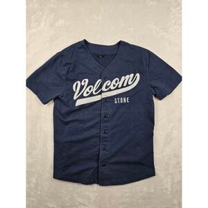 Volcom Stone Baseball Jersey Mens S Blue Button Up Short Sleeve Y2K Skate